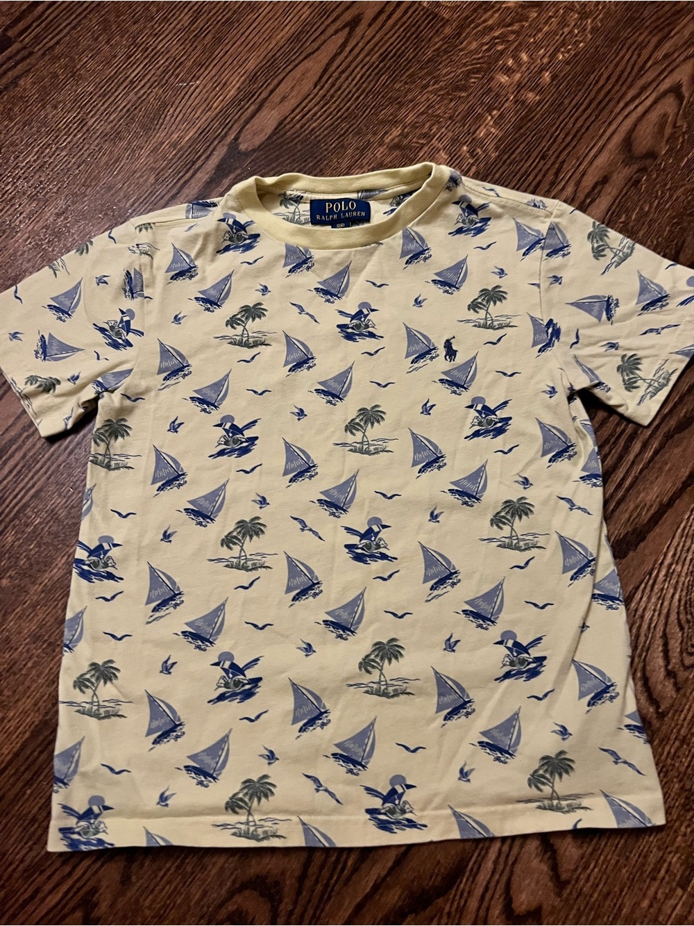 Polo by Ralph Lauren Yellow Tee with Blue Sailboat & Palm Print
